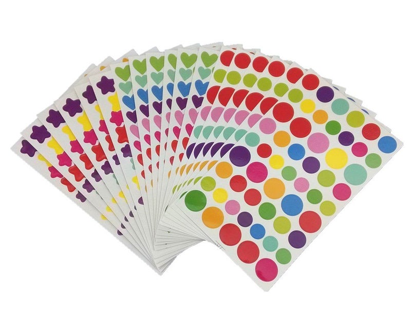 yueton 18 Sheets Colorful Heart Shape, Round Dots and Star Pattern Color Coding Labels Stickers - Image 1